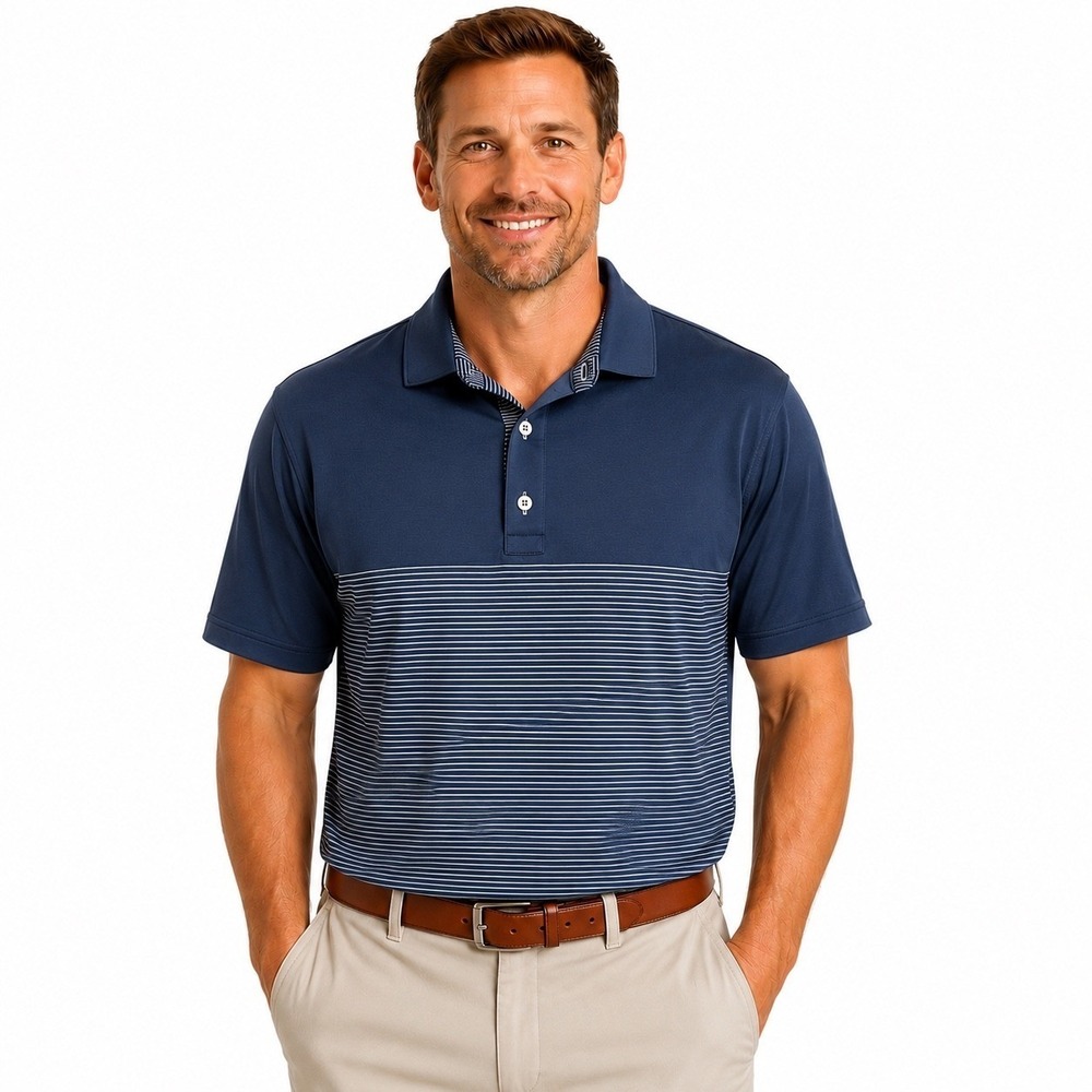 FootJoy FJ ProDry Golf‎ Polo Lisle Shirt Men's XL Navy Blue Striped Short Sleeve